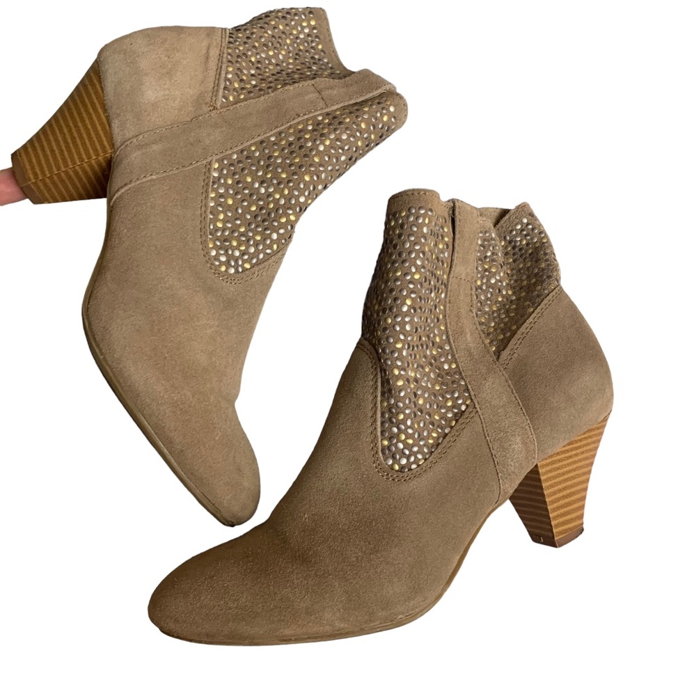 American Eagle Beaded Suede Leather Ankle Booties Western Boho Taupe Size 8